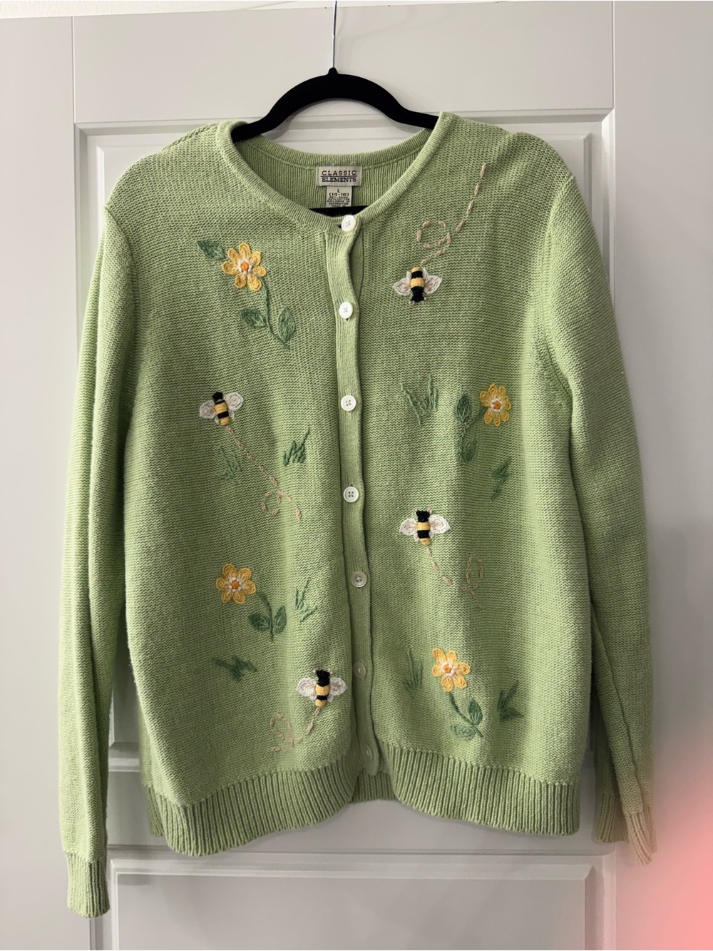 Classic Elements Light Green Bee & Floral Embroidered Cardigan
